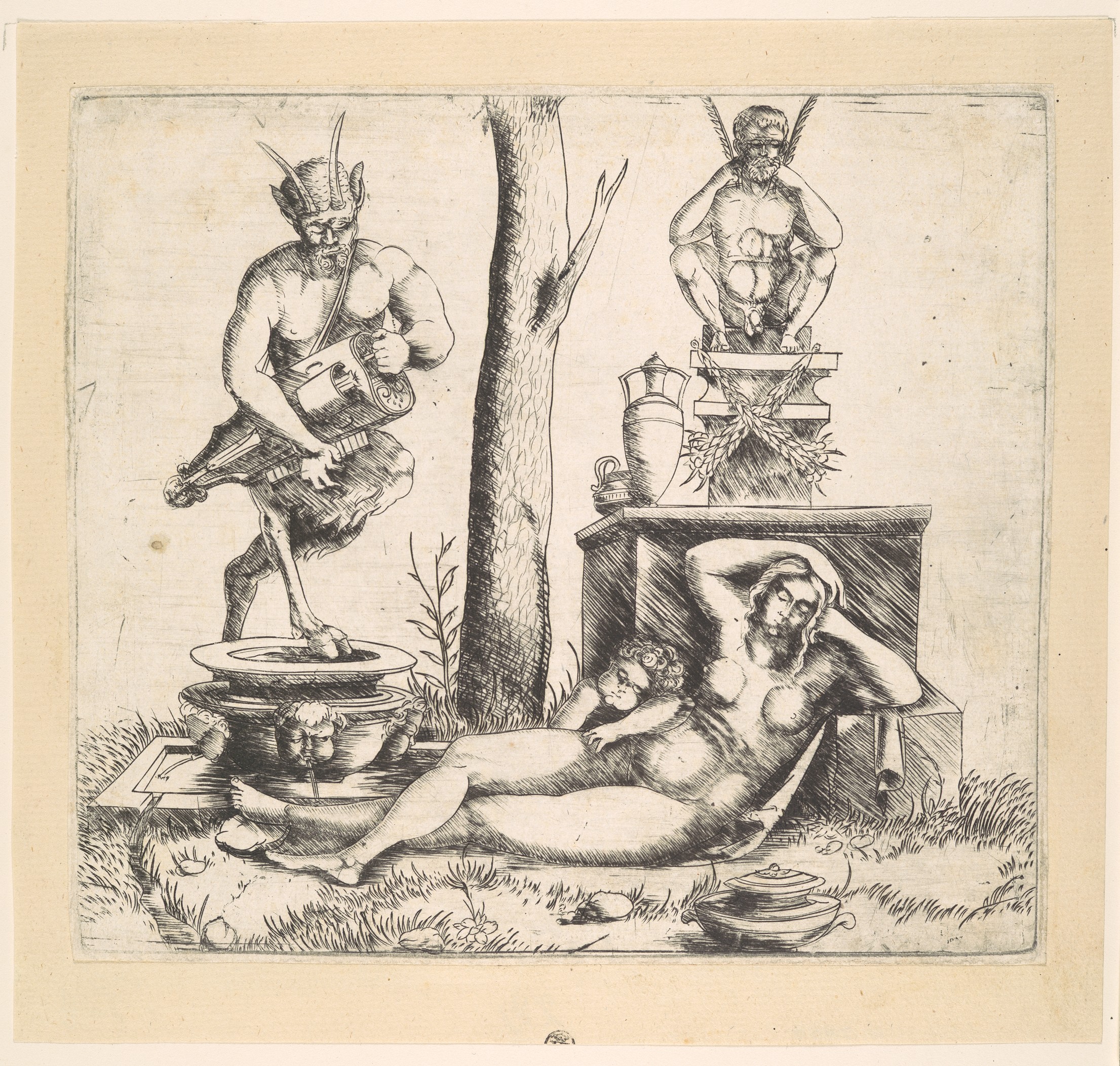 Satyr Playing a Lyre, with a Sleeping Nymph
